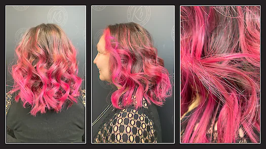 Pink Rooty Hilite + Long Layer Haircut